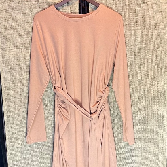 NWT! women's Threadbare Maternity tie belt long sleeve midi dress taupe 10 baby - Picture 4 of 6